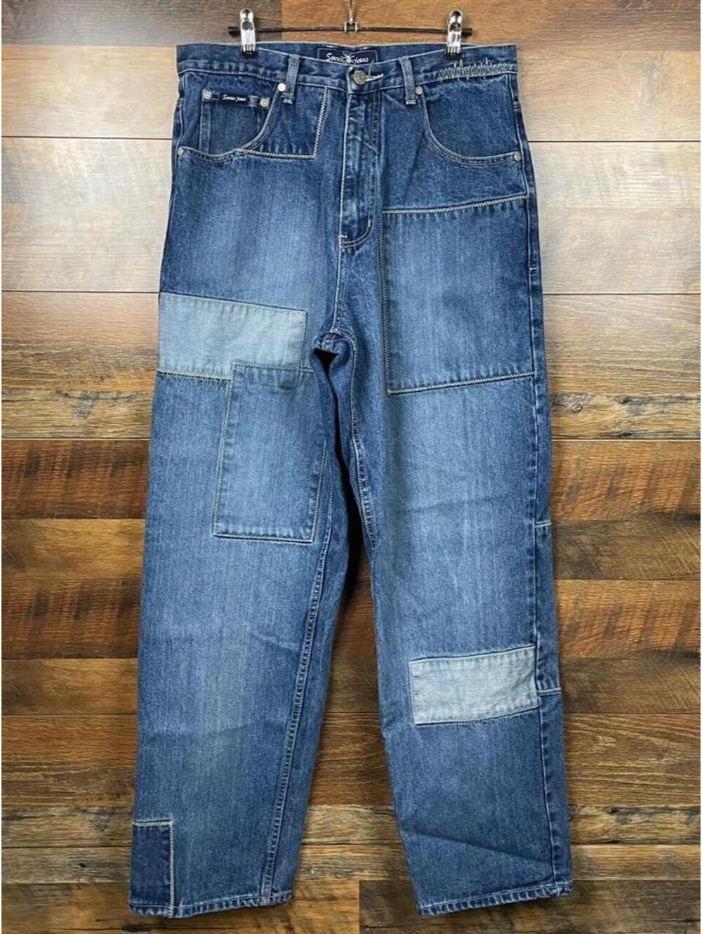 Rare Y2K Source Jeans Patchwork Denim Baggy Jeans Mens 34x33